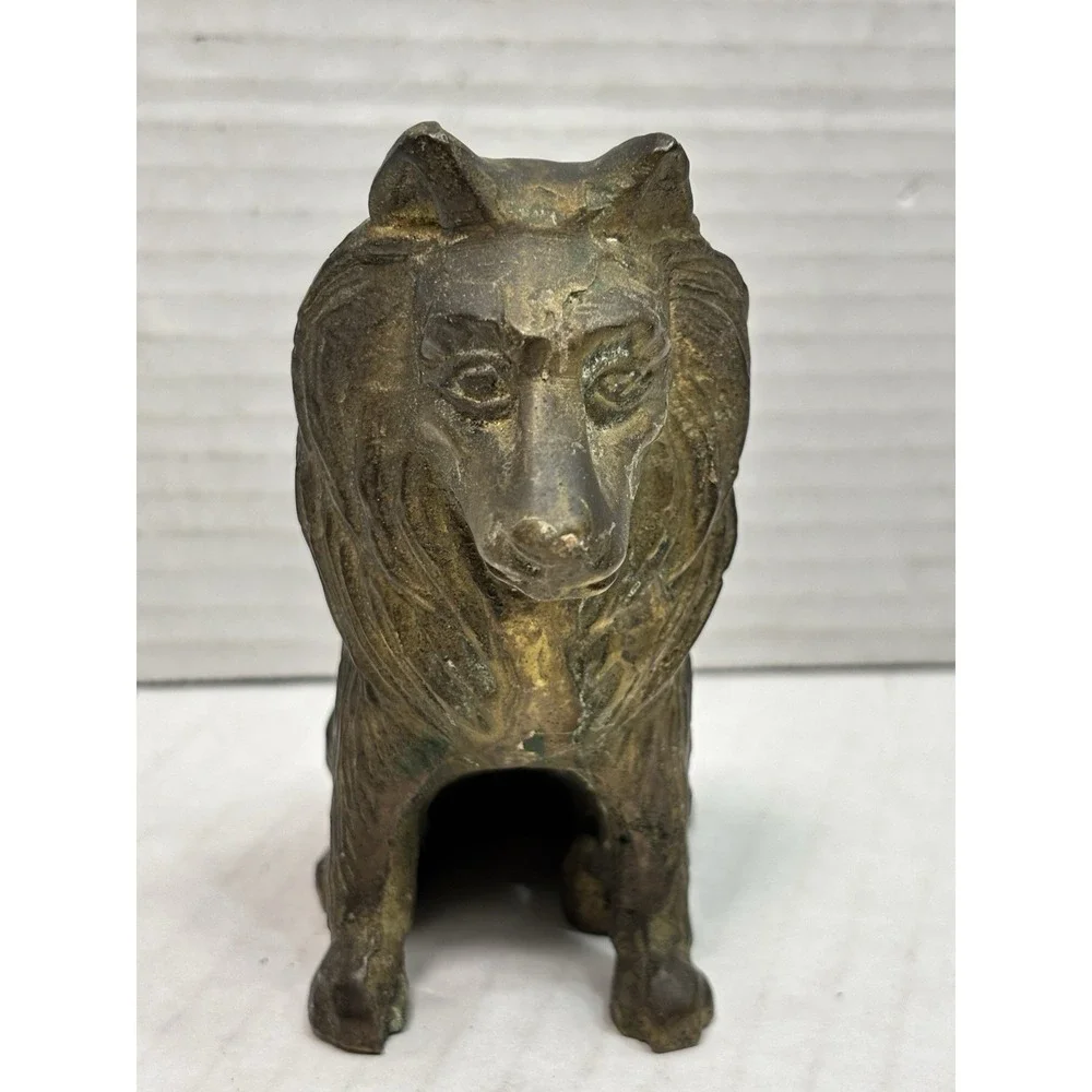 Vintage Solid Brass Collie Dog Figurine Statue Heavy 4